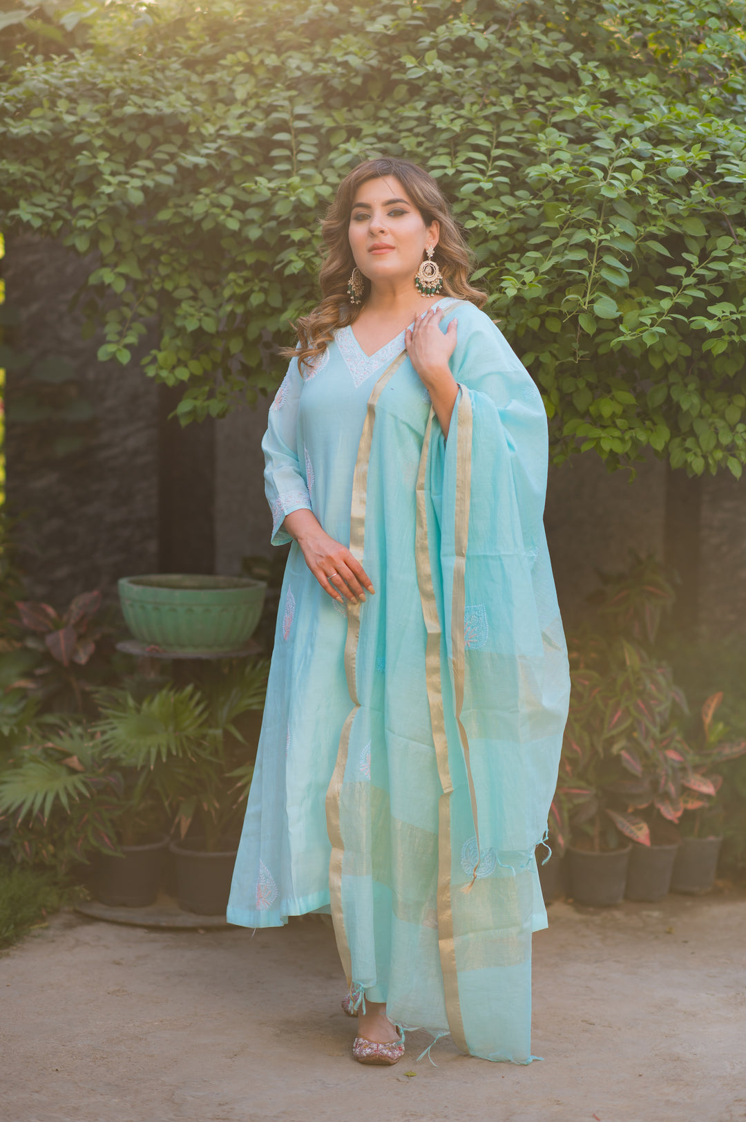 Sky Blue Chanderi Chikankari Suit Set