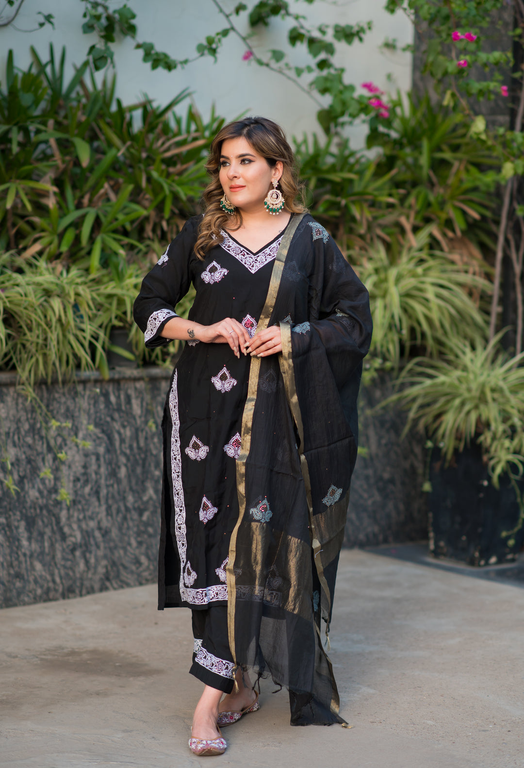 Black Chanderi Chikankari Suit Set -Custom Made