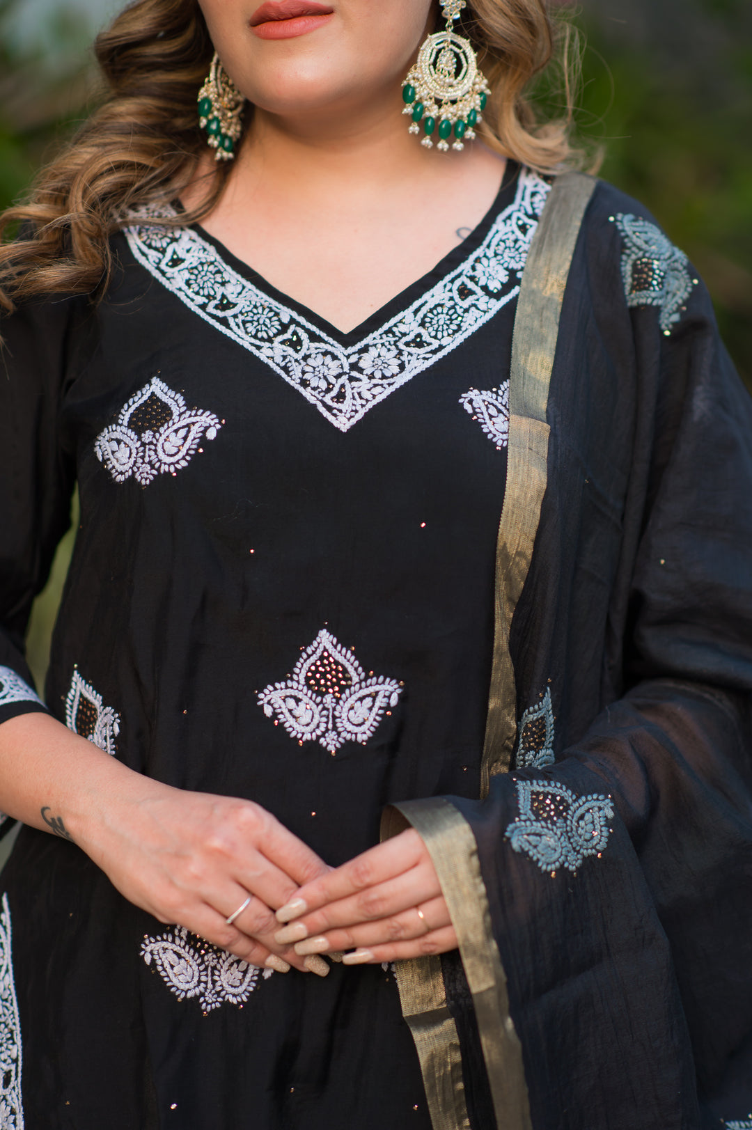 Black Chanderi Chikankari Suit Set -Custom Made