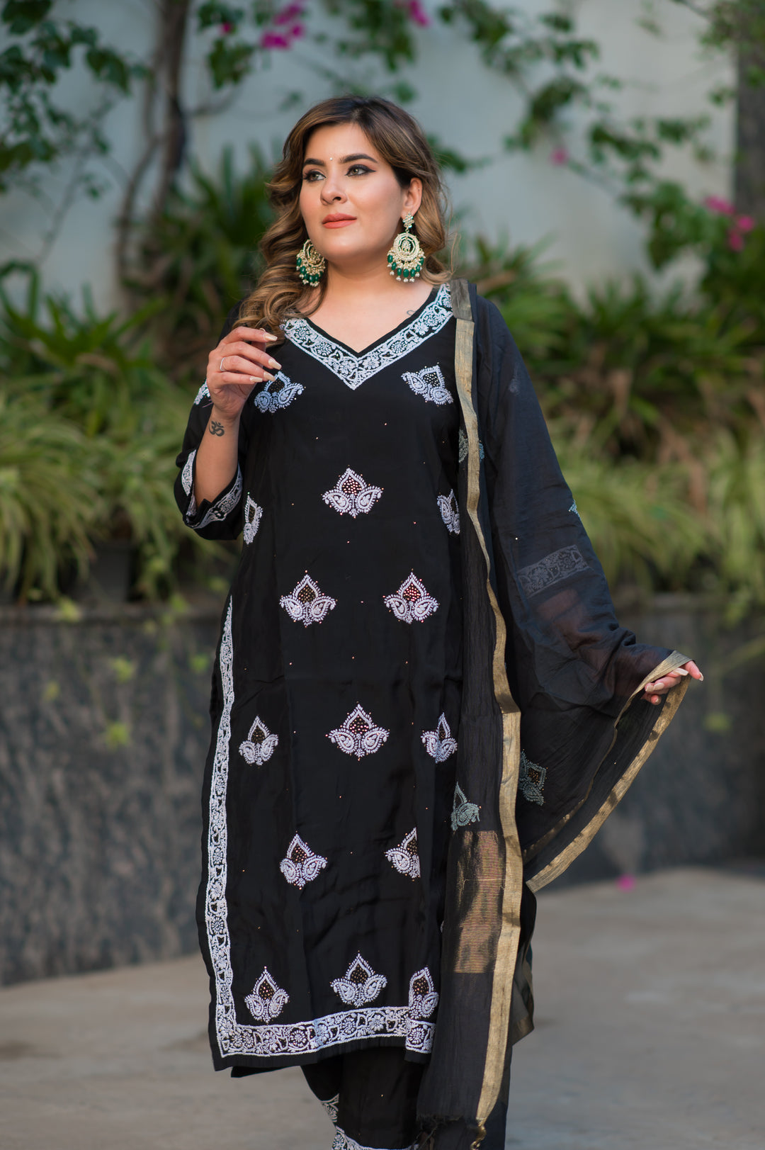 Black Chanderi Chikankari Suit Set -Custom Made