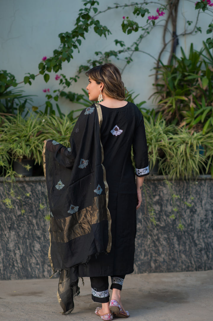 Black Chanderi Chikankari Suit Set -Custom Made