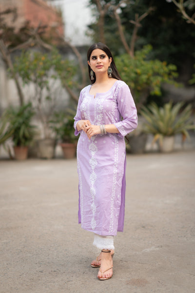 Lavender Rayon Chikankari Kurta-Custom Made