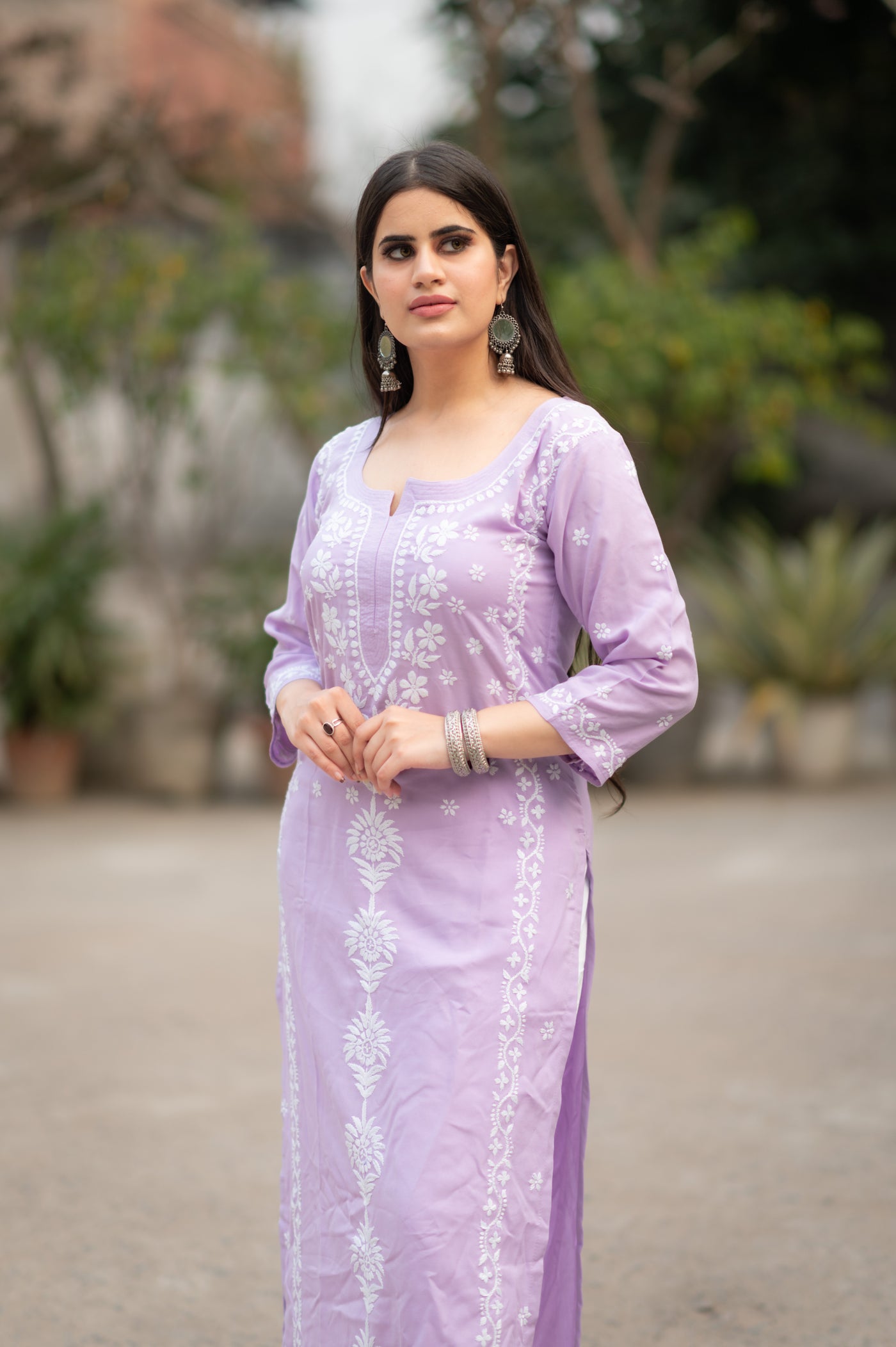 Lavender Rayon Chikankari Kurta-Custom Made