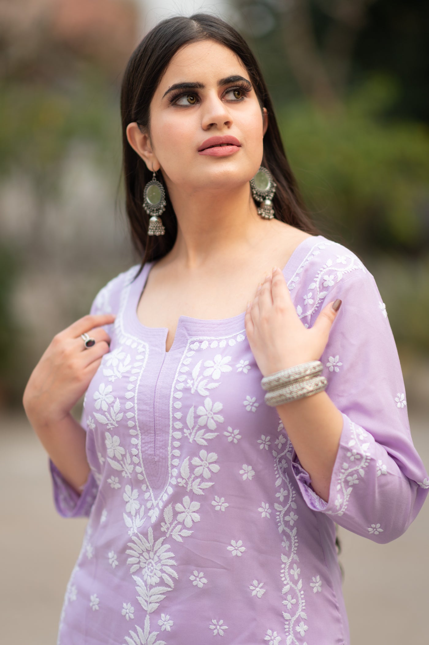 Lavender Rayon Chikankari Kurta-Custom Made