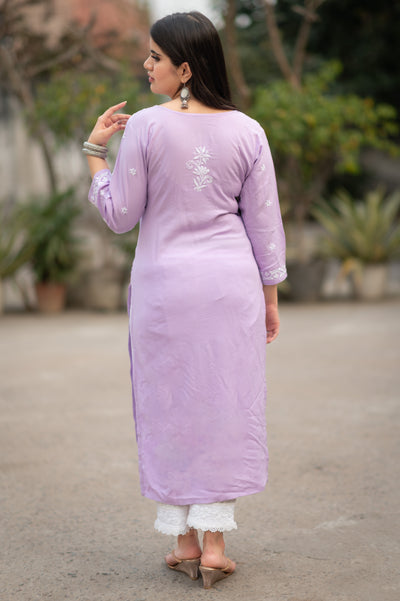 Lavender Rayon Chikankari Kurta-Custom Made