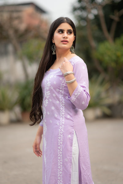 Lavender Rayon Chikankari Kurta