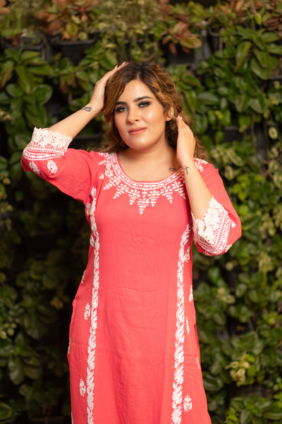 Dark Pink Reyon Chikankari Kurta