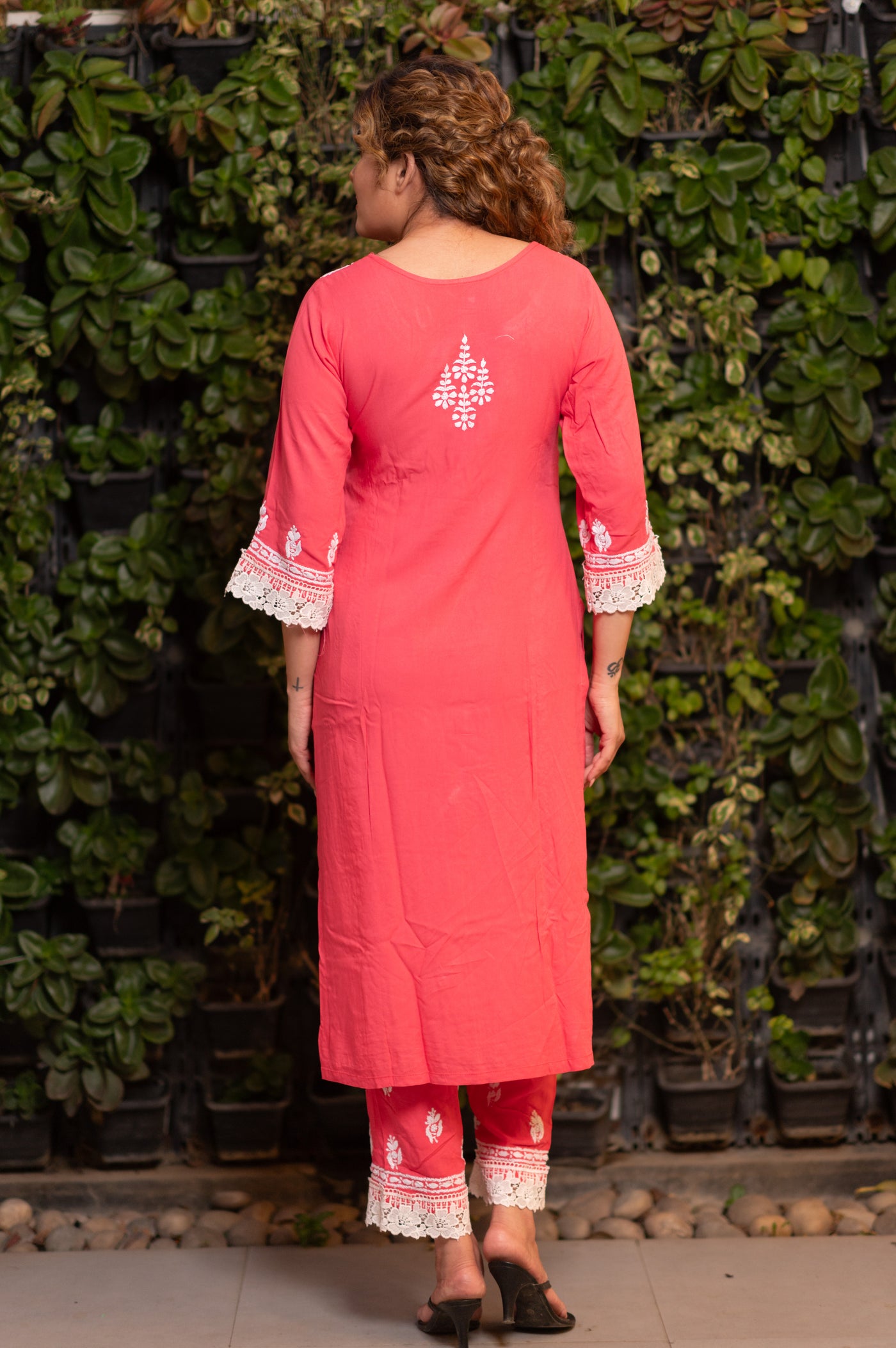 Dark Pink Reyon Chikankari Kurta