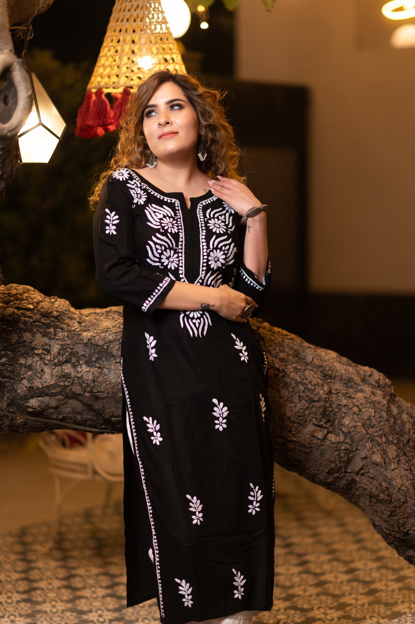 Black Rayon Chikankari Kurta- Custom Made