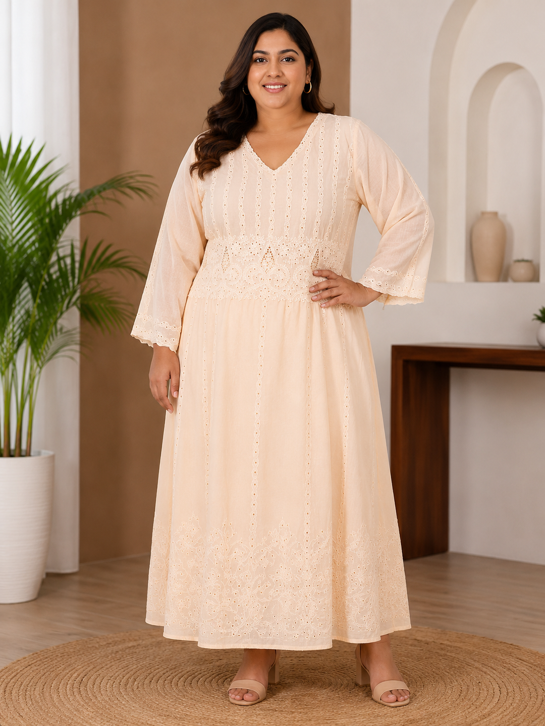 Peach Chanderi Chikankari Anarkali