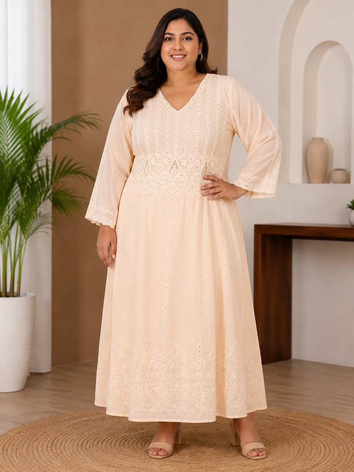 Peach Chanderi Chikankari Anarkali