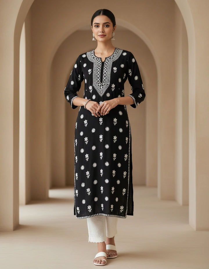 Black Rayon Chikankari kurta