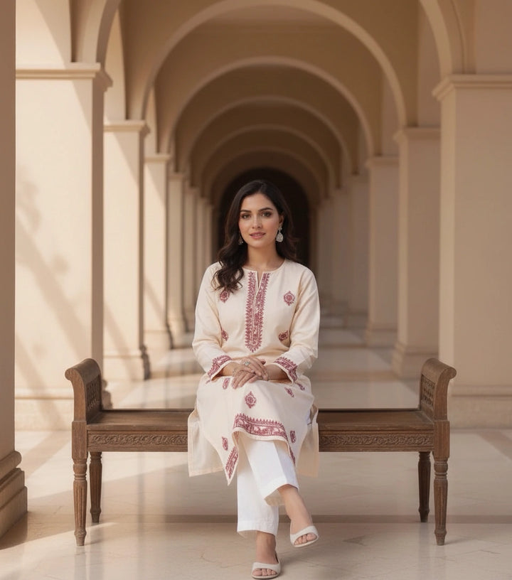 Light Peach Rayon Chikankari kurta