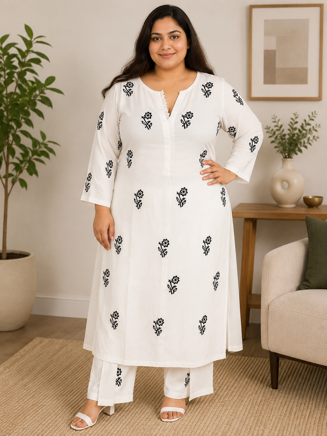 White rayon Chikankari kurta set