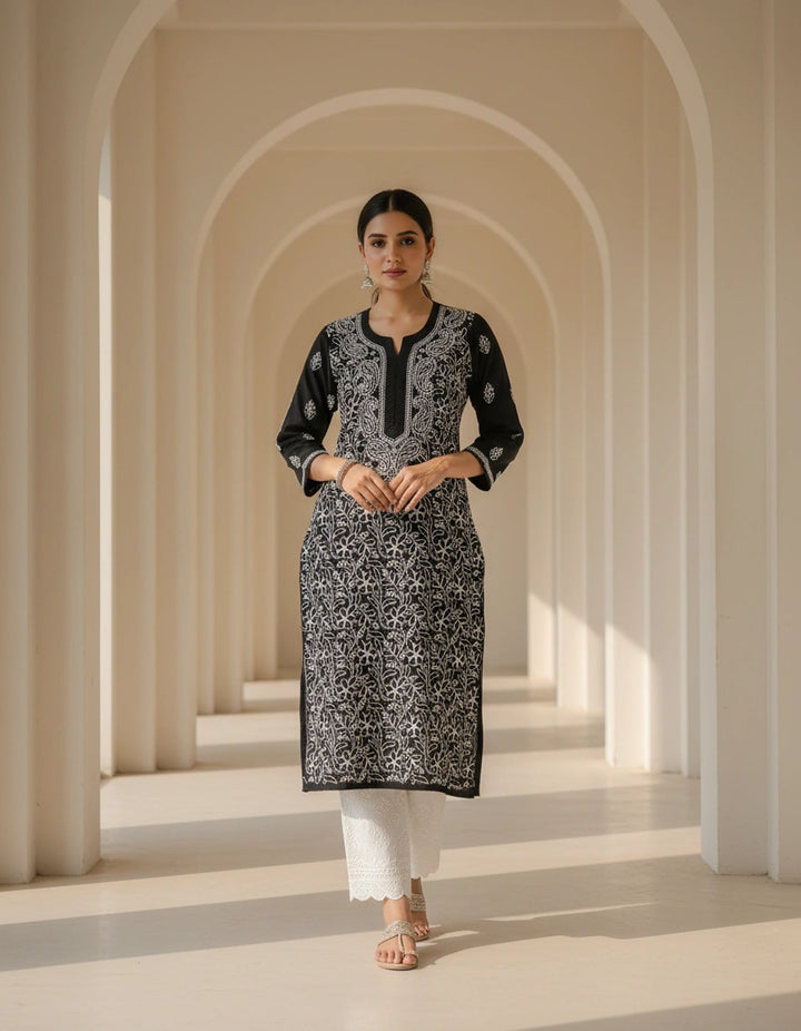 Black Cotton Chikankari kurta