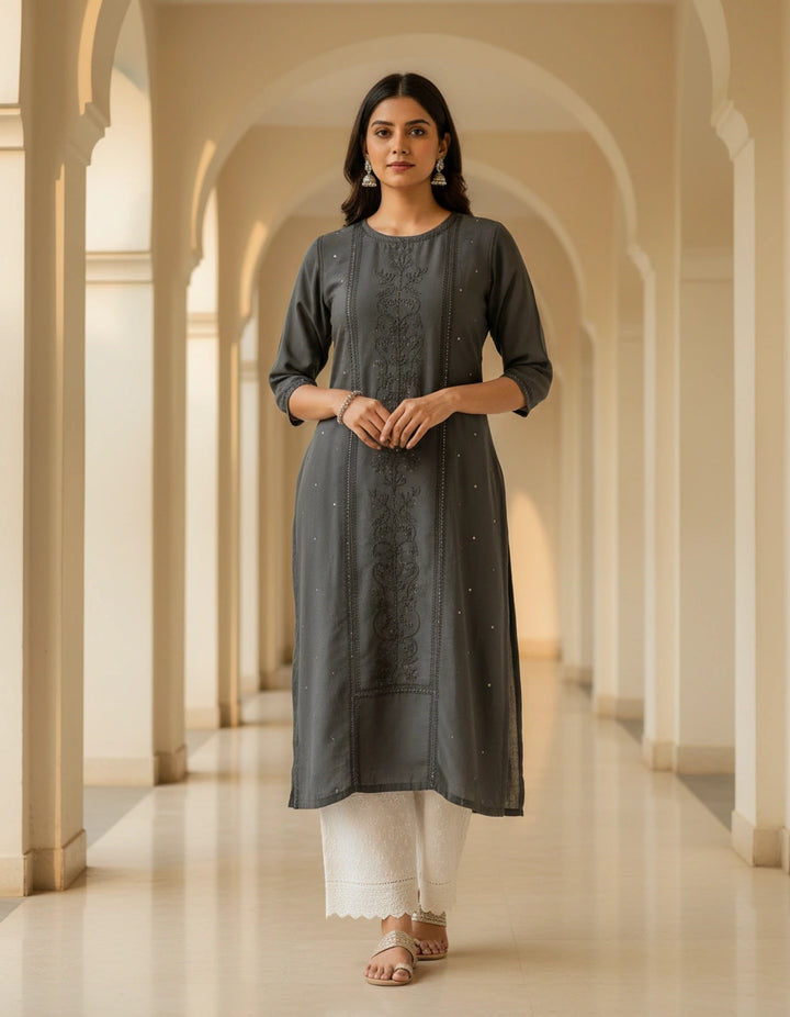 Black Silk Chikankari kurta
