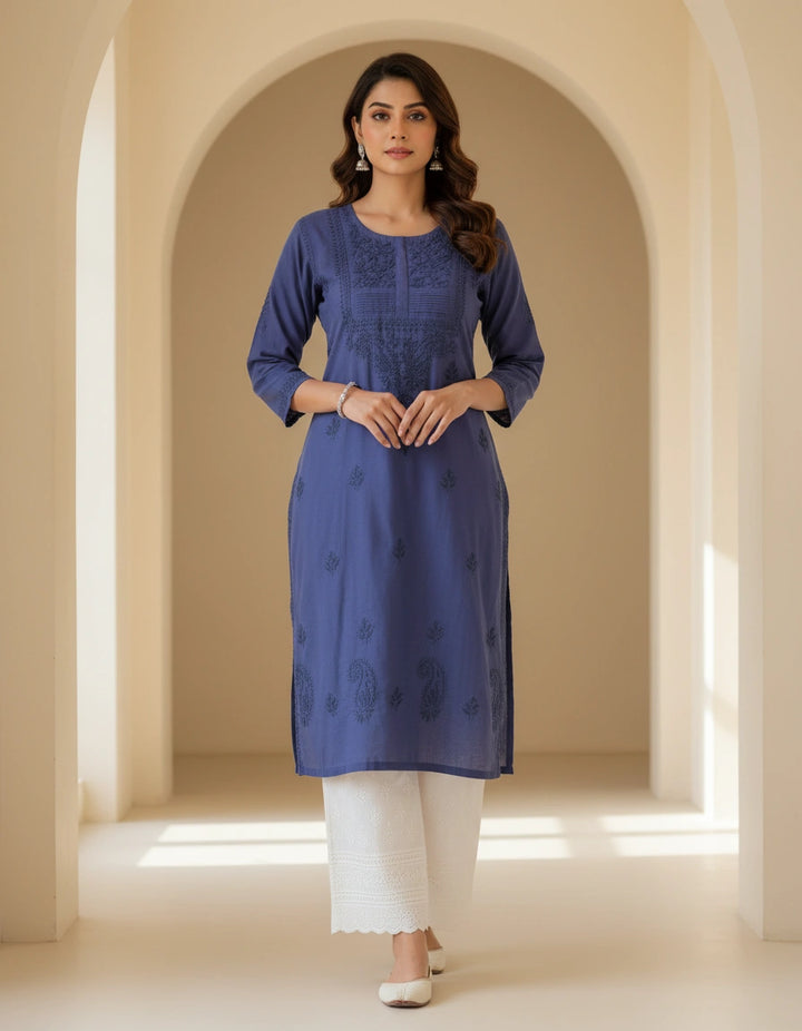 Navy Blue cotton Chikankari kurta
