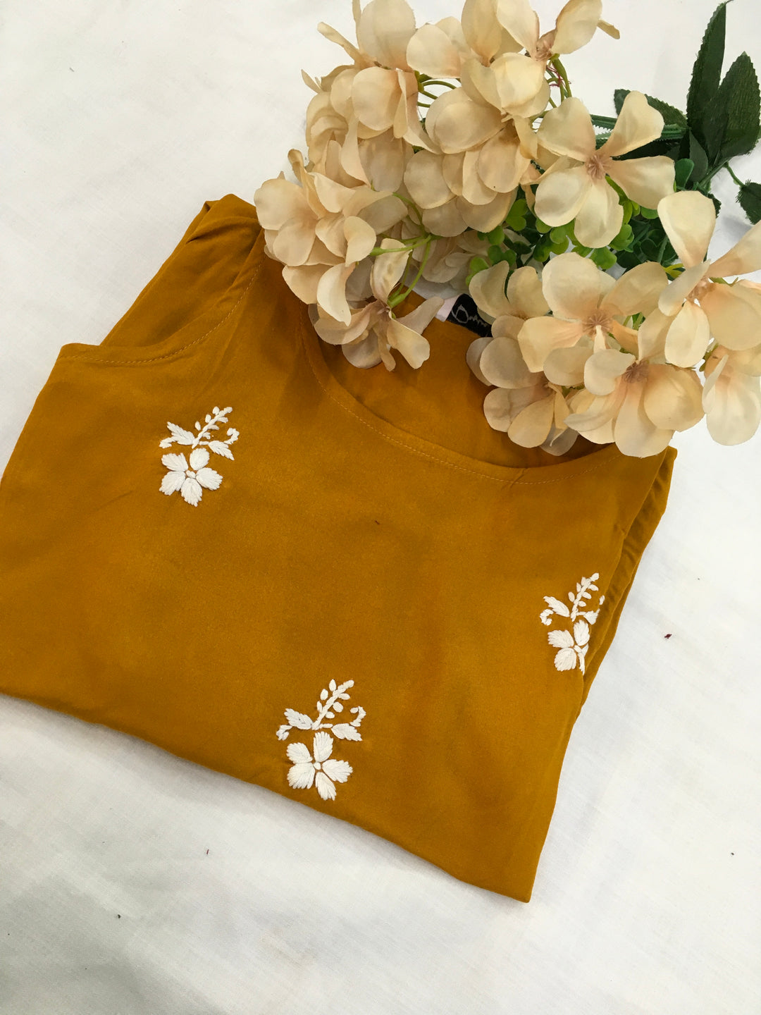 Mustard rayon Chikankari short Kurta
