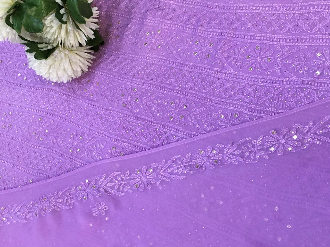 Lavender Georgette Chikankari Kurta Duppata Fabric