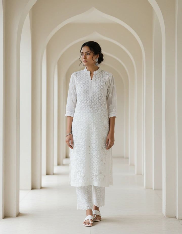White Pure Georgette Chikankari kurta