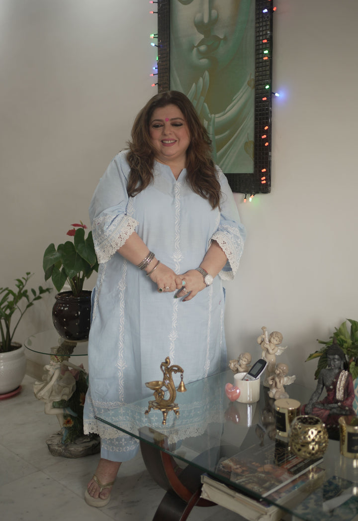 Sky Blue Chikankari Co-Ord Set