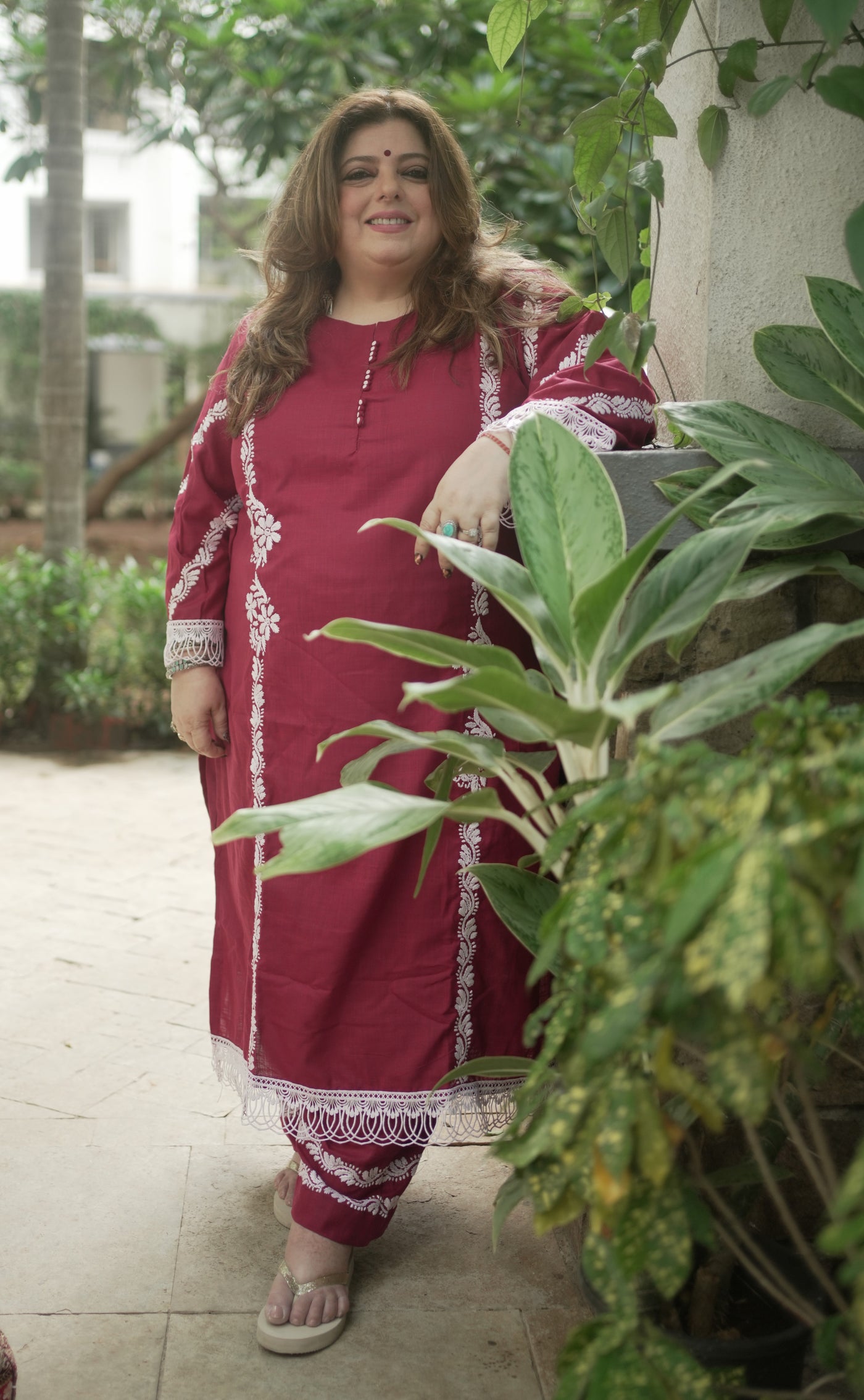 Maroon Chikankari Co-ord Set - Custom Made