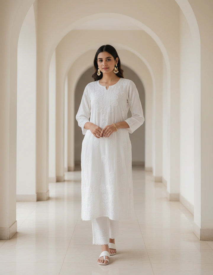 White Modal Chikankari kurta