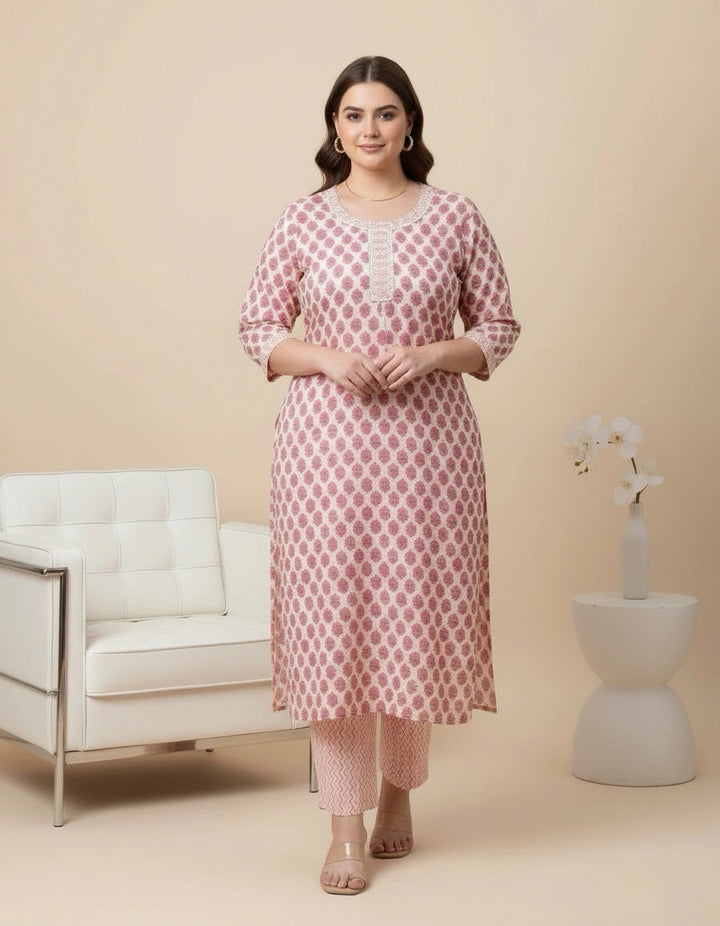 Beige Printed Cotton Set