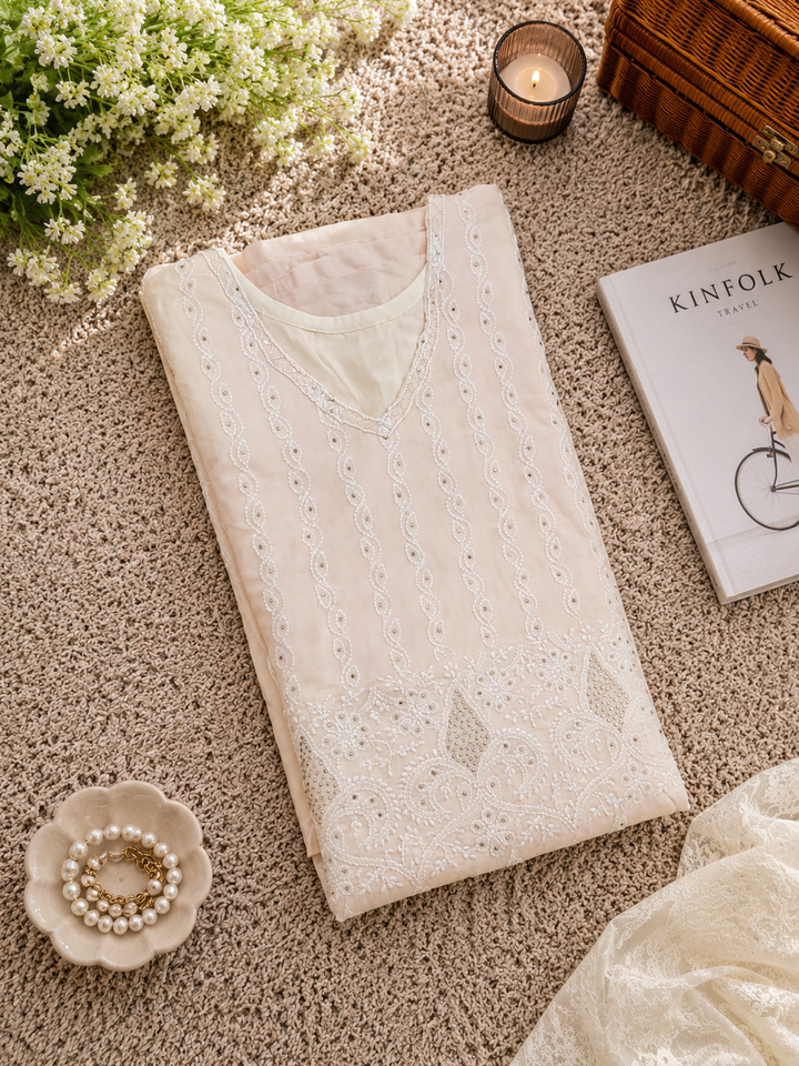 Peach Chanderi Chikankari Anarkali