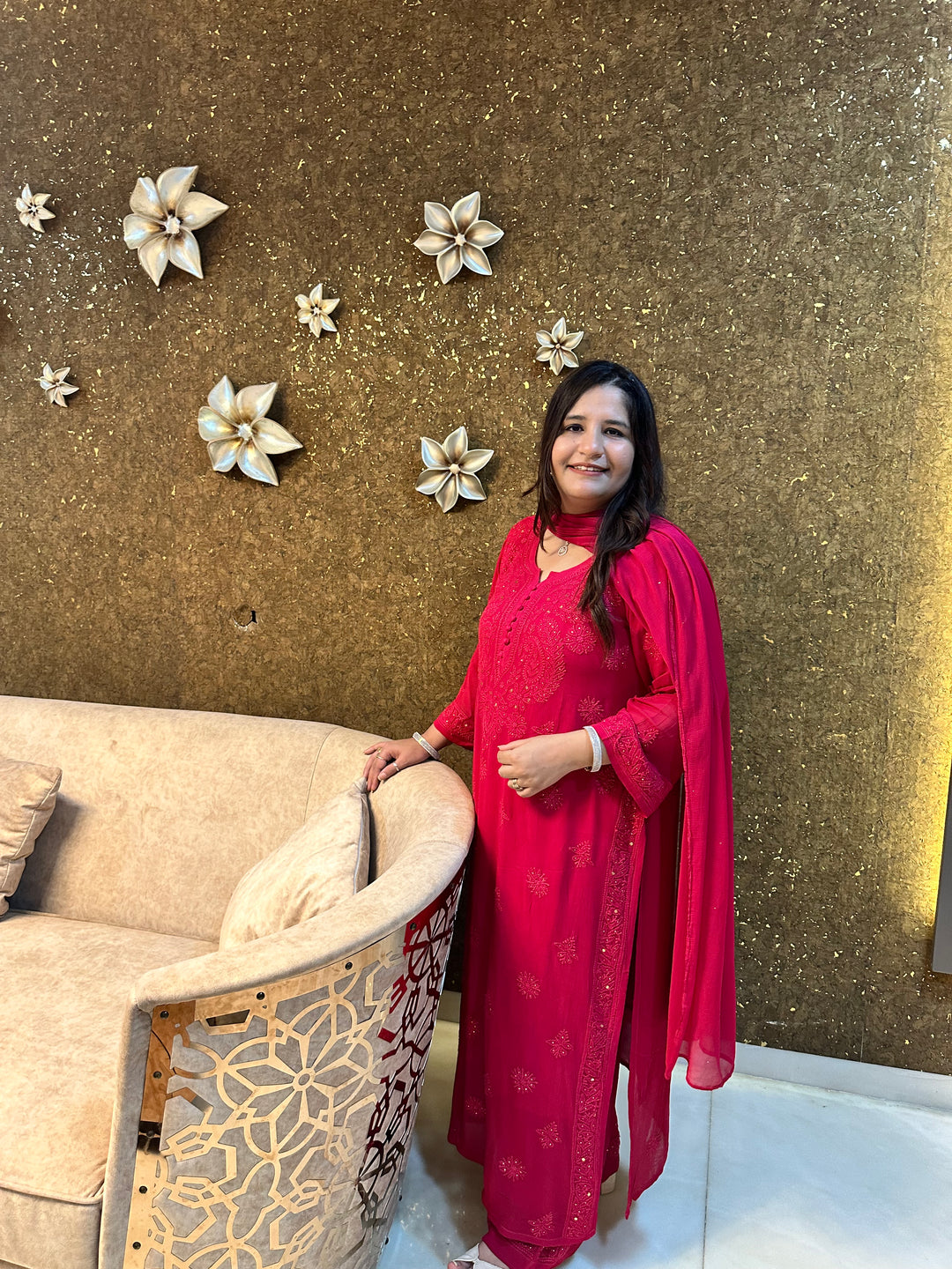 Rani Pink Chikankari Georgette Suit Set-Custom Made