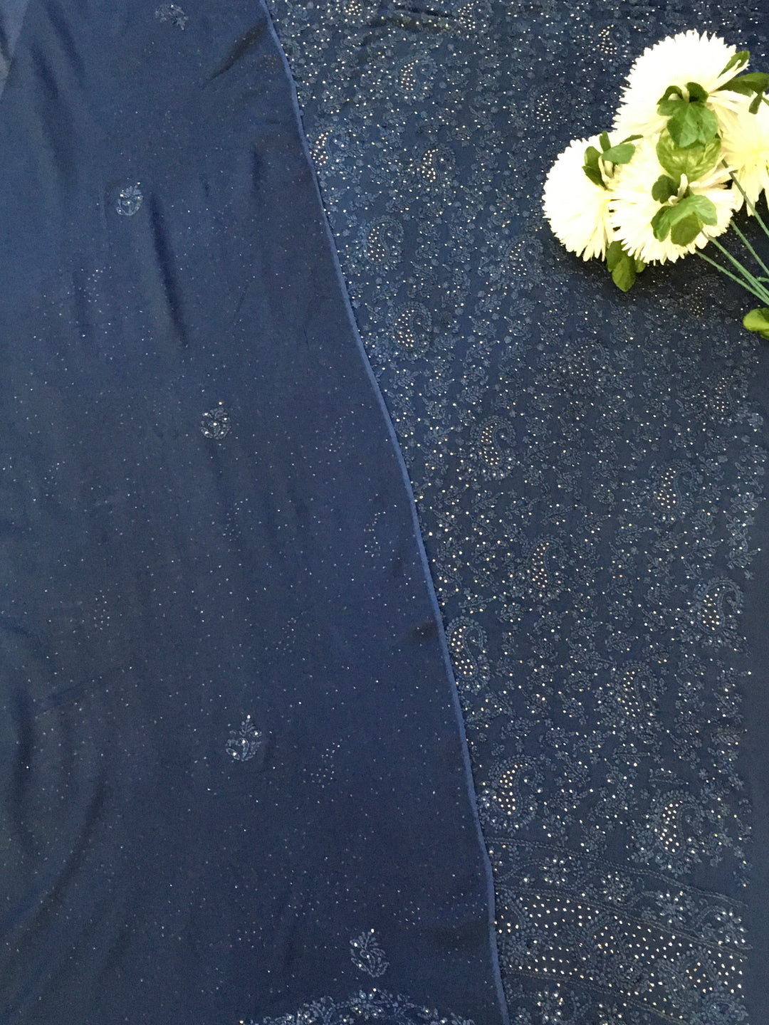 Navy Blue Georgette Chikankari Kurta Duppata Fabric