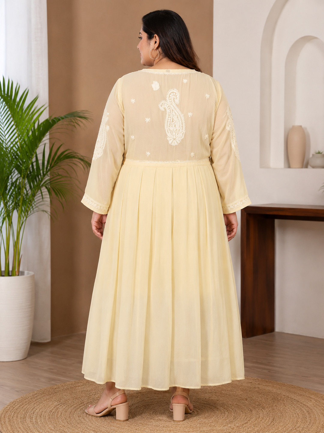 Beige Georgette Chikankari kurta