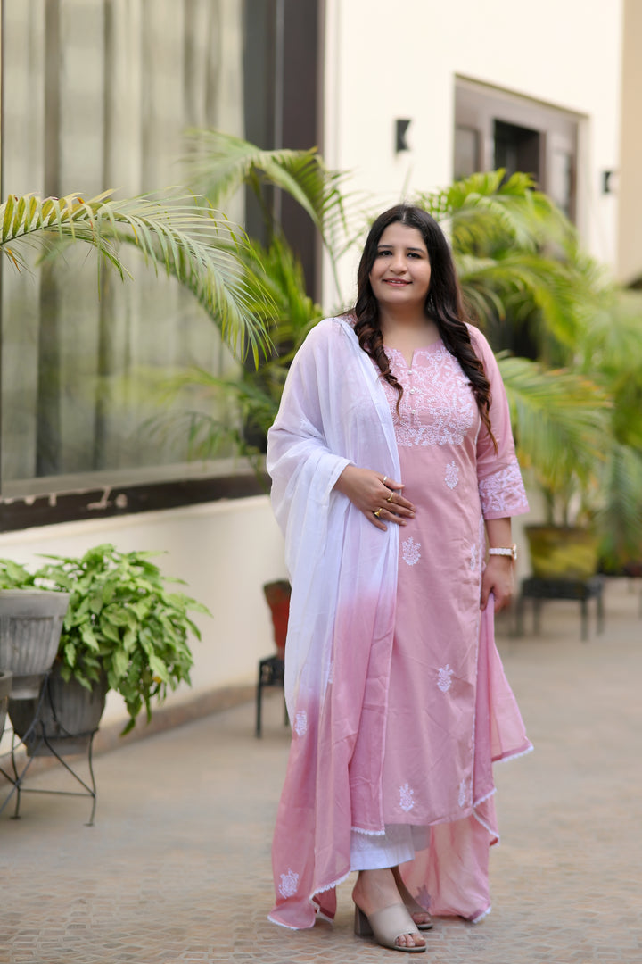 Mauve Cotton Chikankari Kurta-Custom Made
