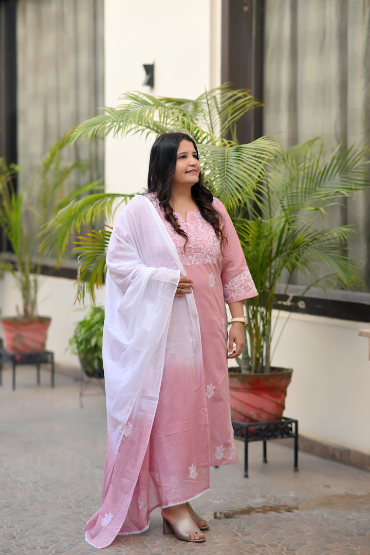 Mauve Cotton Chikankari Kurta-Custom Made