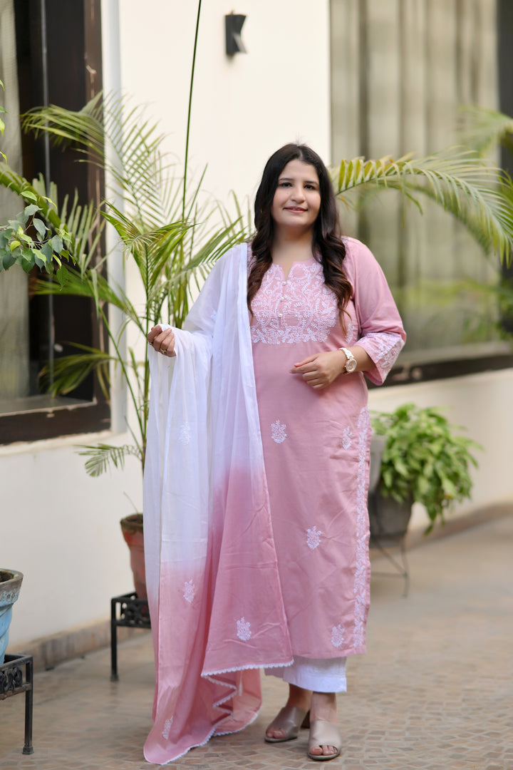 Mauve Cotton Chikankari Kurta-Custom Made