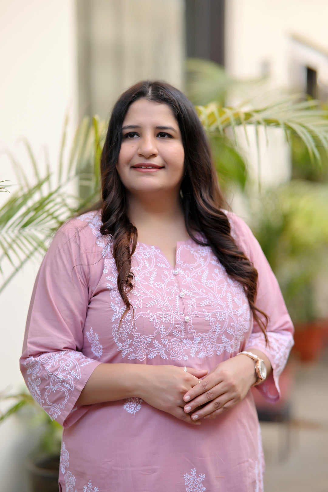 Mauve Cotton Chikankari Kurta-Custom Made
