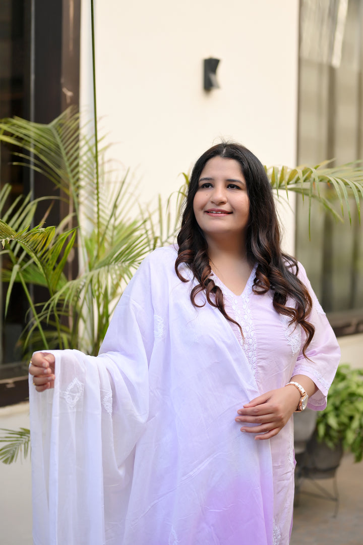 Lavender Cotton Chikankari Kurta-Custom Made