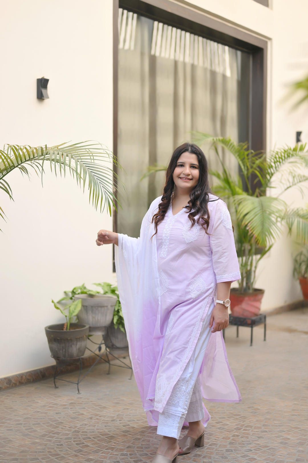 Lavender Cotton Chikankari Kurta-Custom Made