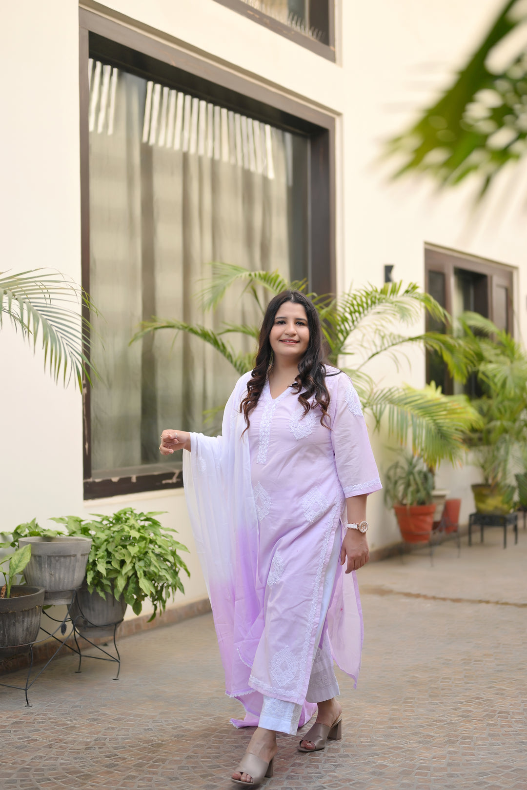 Lavender Cotton Chikankari Kurta-Custom Made