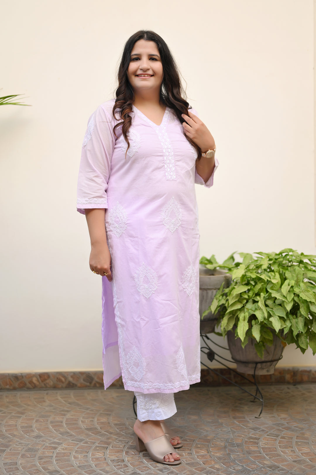 Lavender Cotton Chikankari Kurta-Custom Made