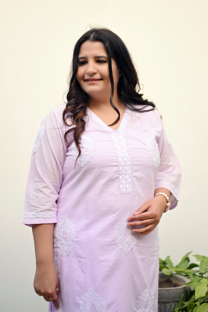 Lavender Cotton Chikankari Kurta-Custom Made