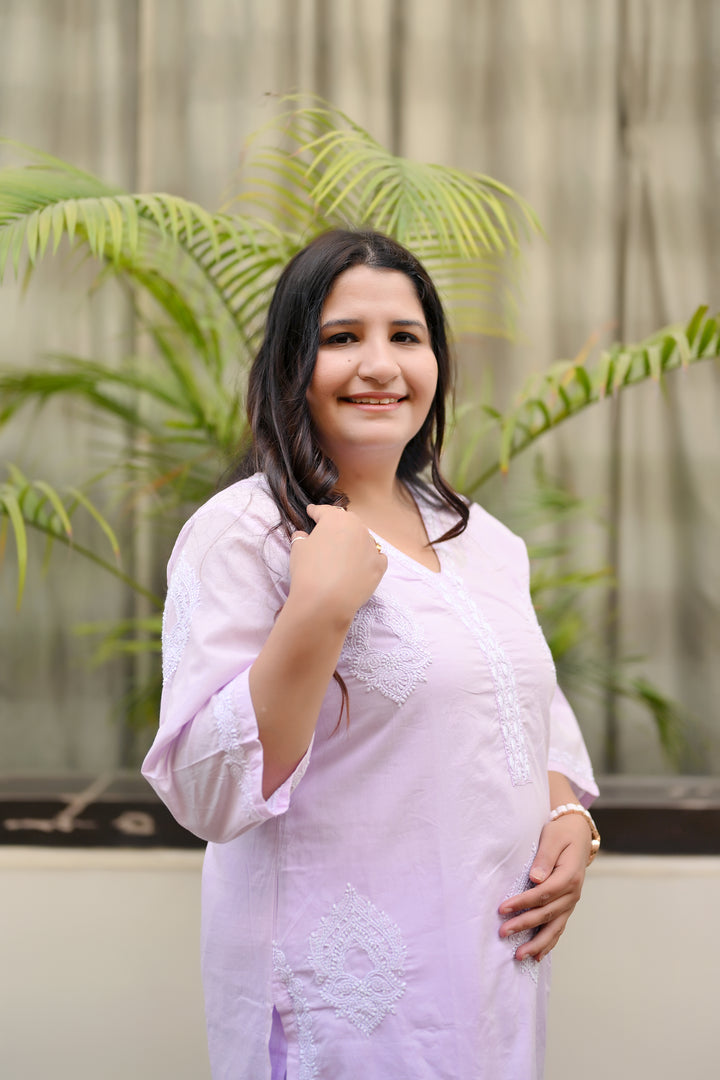 Lavender Cotton Chikankari Kurta-Custom Made