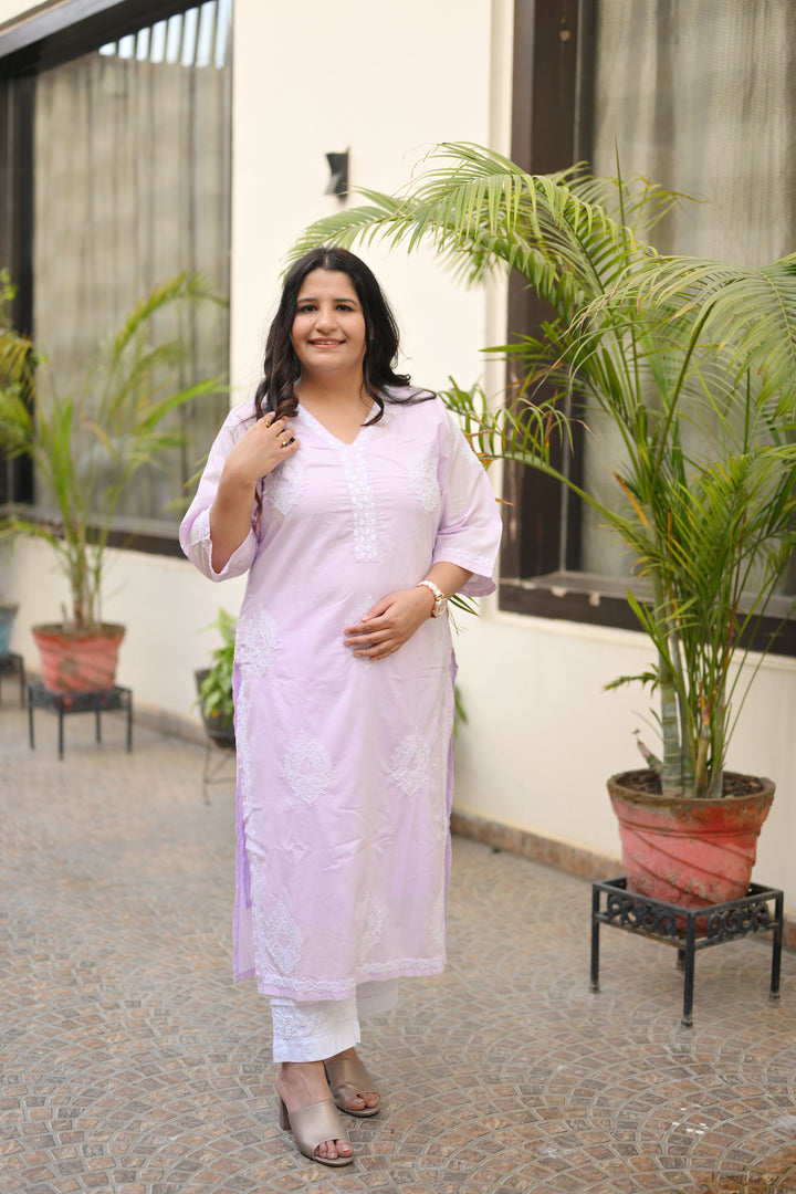 Lavender Cotton Chikankari Kurta-Custom Made