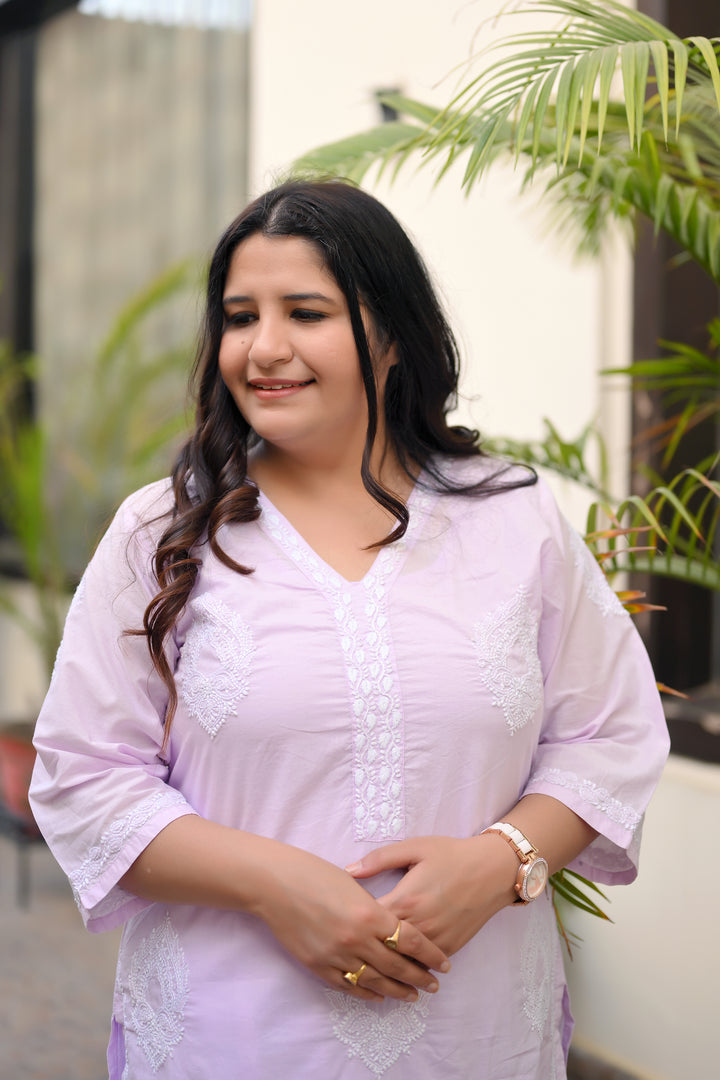 Lavender Cotton Chikankari Kurta-Custom Made