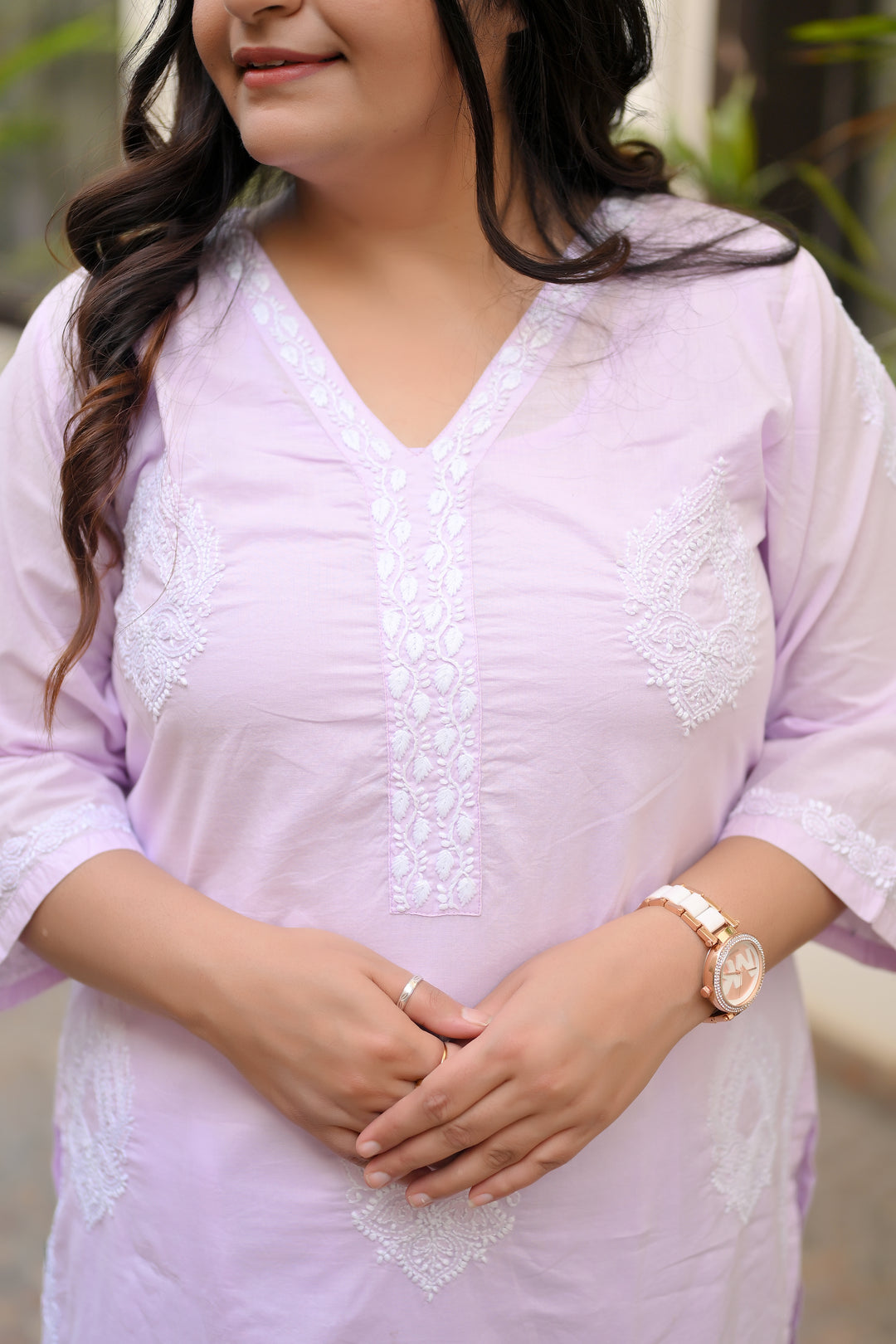 Lavender Cotton Chikankari Kurta-Custom Made