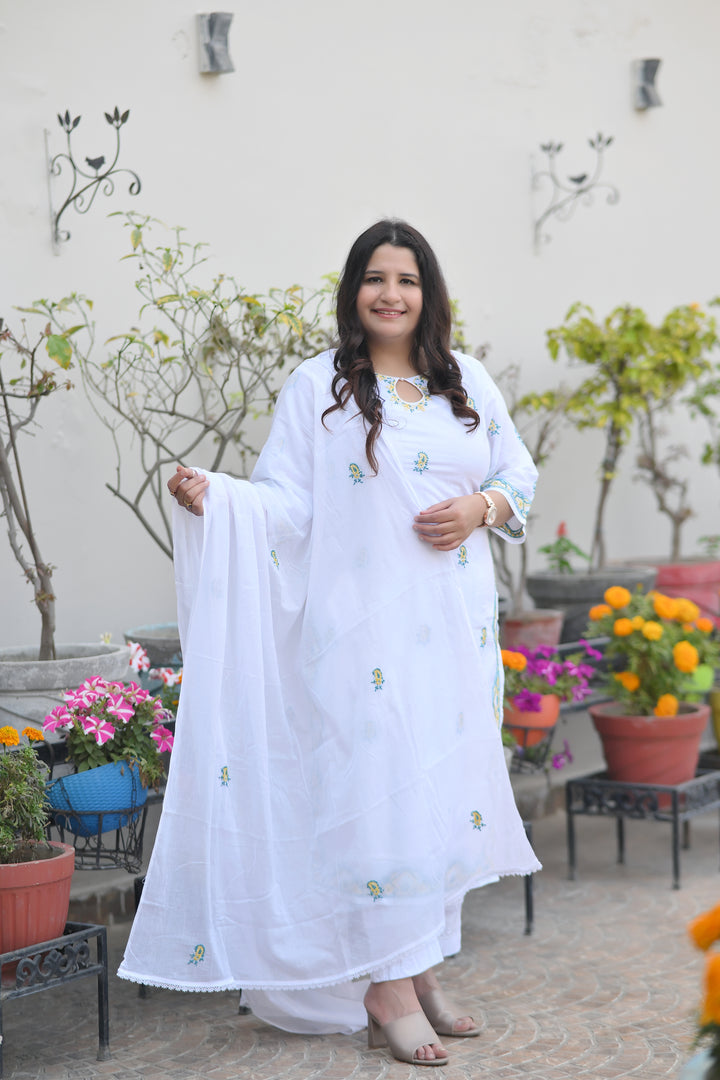 White Cotton Chikankari Kurta-Custom Made
