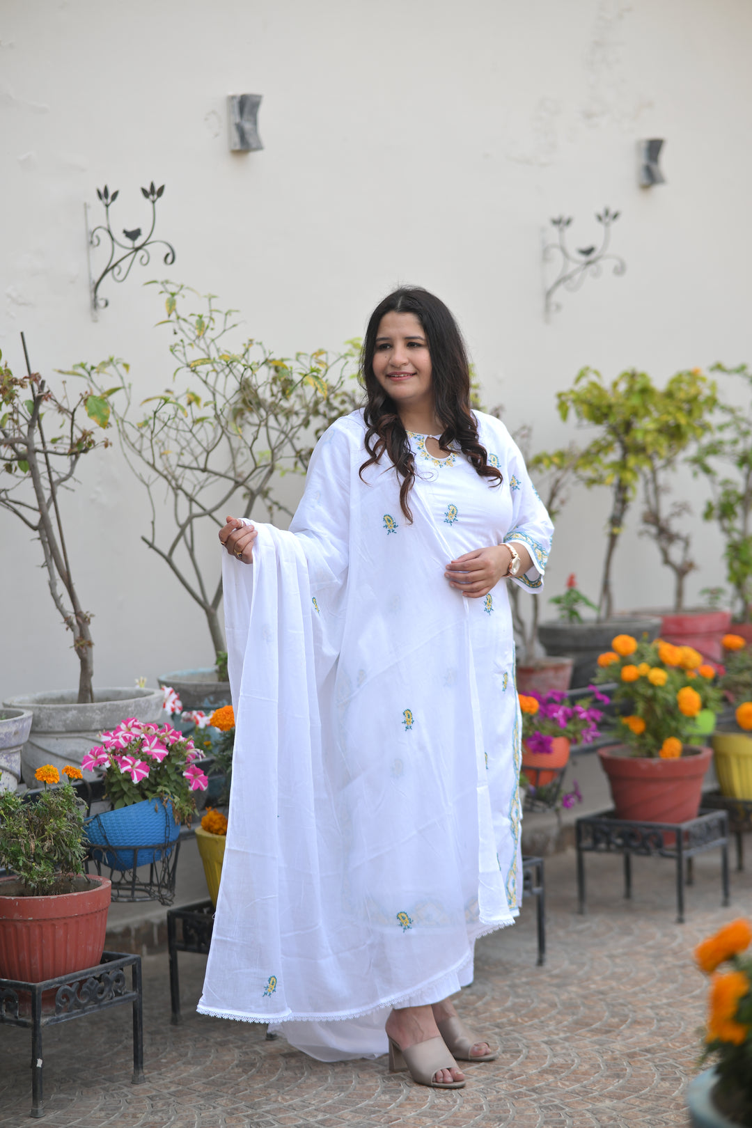 White Cotton Chikankari Kurta-Custom Made