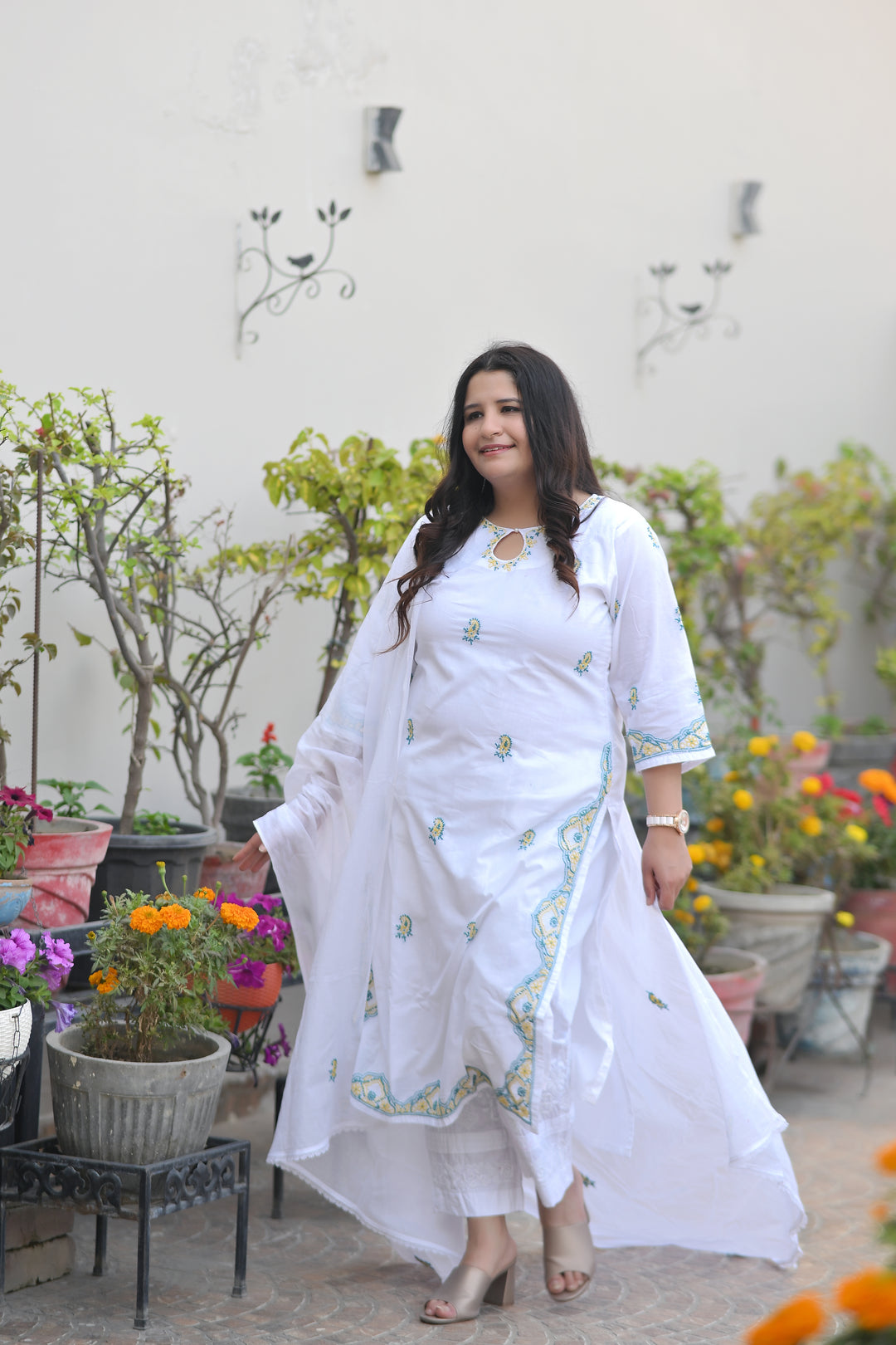 White Cotton Chikankari Kurta-Custom Made
