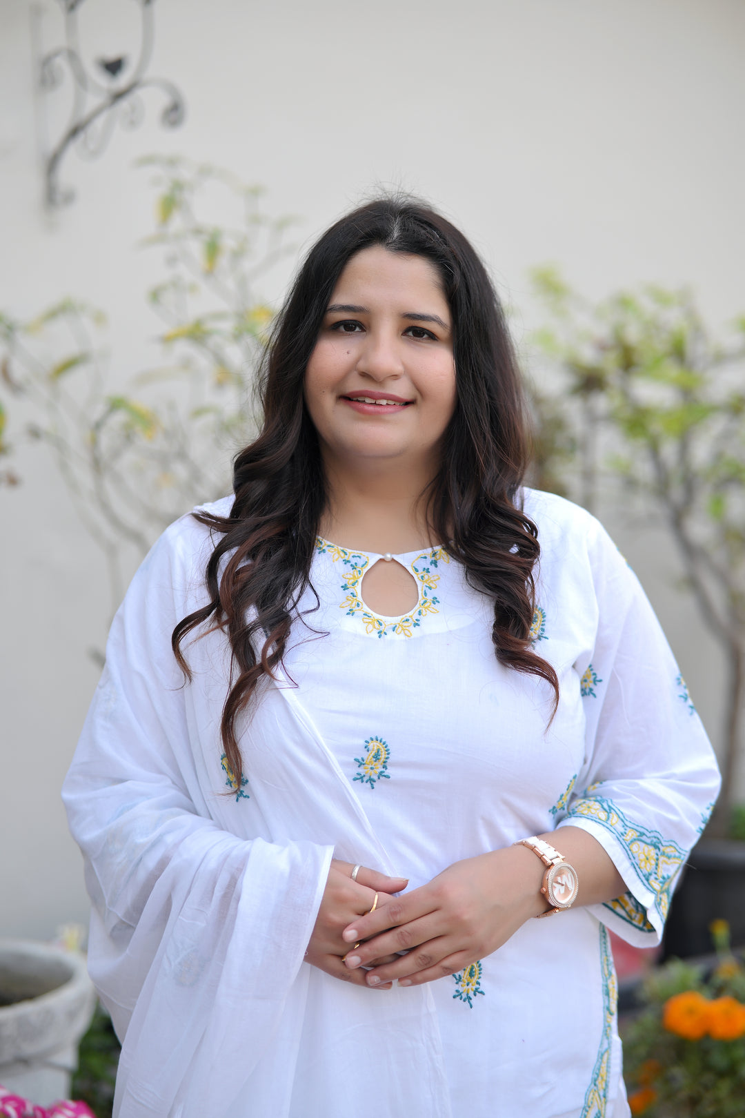 White Cotton Chikankari Kurta-Custom Made