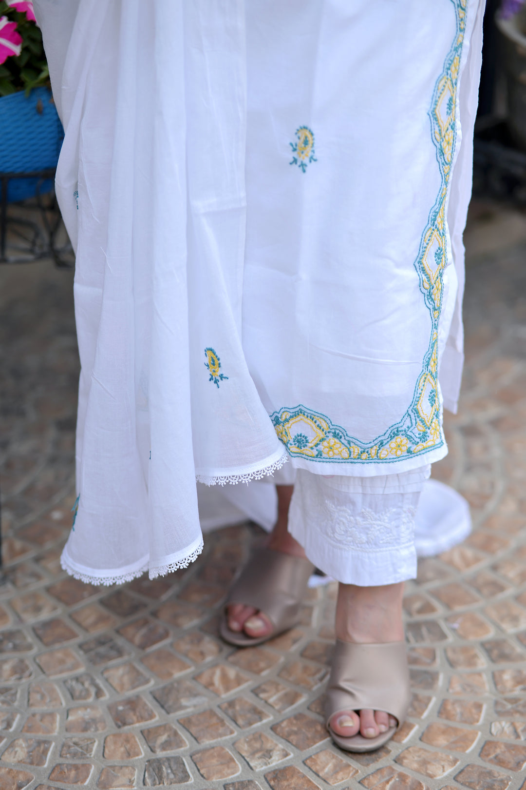 White Cotton Chikankari Kurta-Custom Made